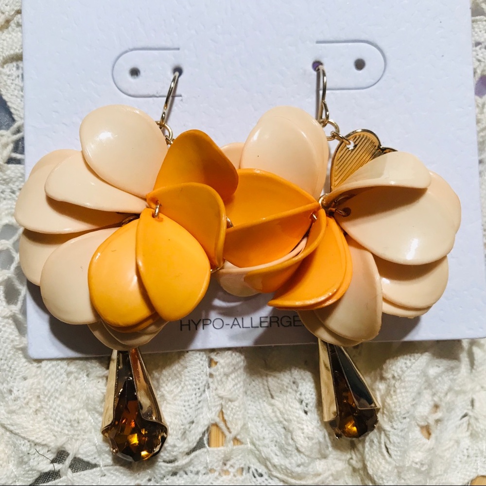 ✔️NWOT Beautiful Flower Lucite Dangling Earrings